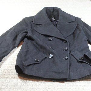 Saks Fifth Avenue Size 8 Black Wool Pea Coat